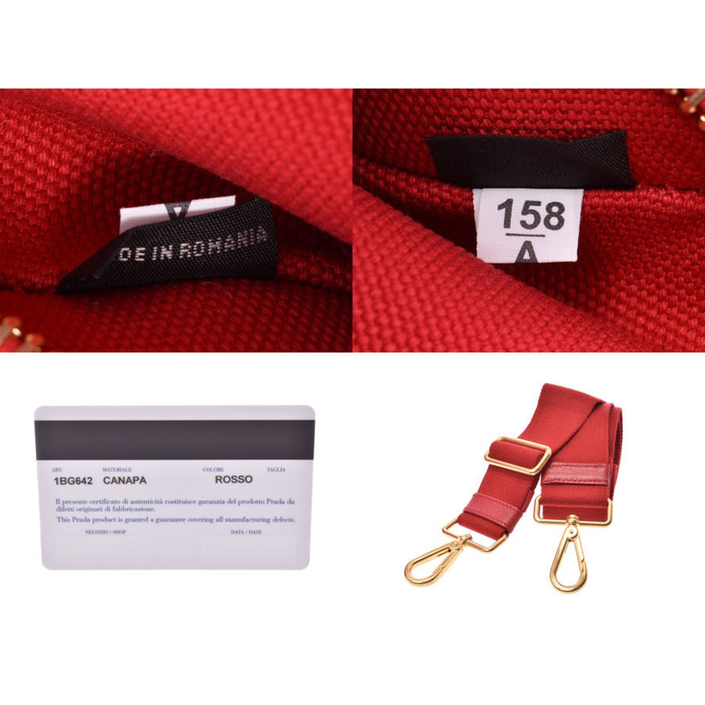 Prada red strap tote Canapa canvas bag - Picture 9 of 11
